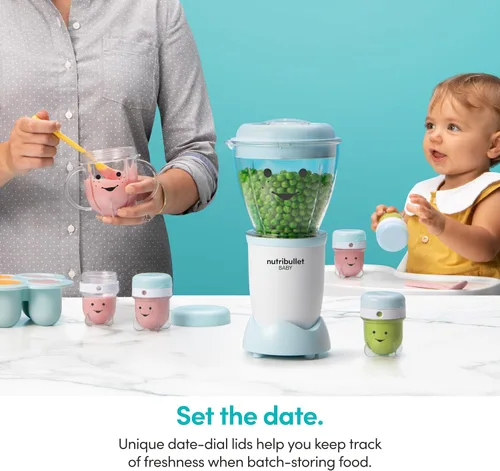 Vista 11 de NutriBullet NBY-50100 Sistema completo de fabricación de alimentos para bebés, 32 onzas, blanco, azul, transparente