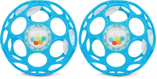 Bright Starts Oball Easy-Grasp Rattle - Juguete infantil sin BPA en azul, edad recién nacido en adelante, 4 pulgadas (paquete de 2)