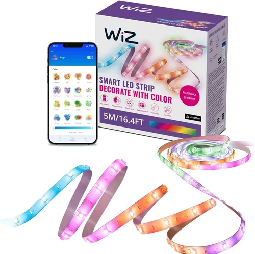 Tira de luces LED WiZ Connected de 16.4 pies para tu hogar inteligente, luces LED multicolor fluidas, iluminación RGBIC que cambia de color,