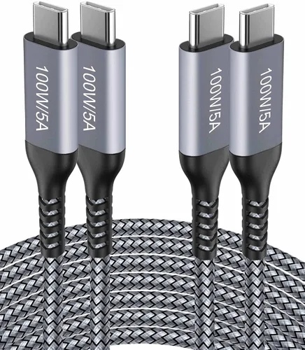 Cable USB C a USB C iPhone 15 【100W/5A 6.6 pies】Carga rápida tipo C, nailon largo, cable de carga para Samsung Galaxy S24 S23, Note 20/10, Google