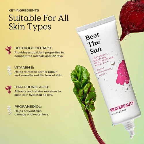 Vista 8 de KraveBeauty Beet The Sun SPF 40 – Protector solar de amplio espectro diario inspirado en Corea, SPF químico no graso, sin residuo blanco, vegano