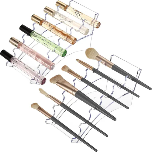 ELLDOO Paquete de 2 organizadores de perfumes Rollerball, 6 ranuras de acrílico transparente, soporte de almacenamiento de perfume de belleza,