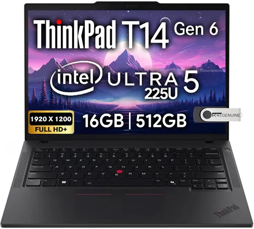 Lenovo ThinkPad T14 Gen 5 portátil empresarial de 14" FHD+ IPS, Intel Ultra 5 125U, 16GB DDR5 RAM, SSD de 512GB, cámara web HD de 5MP, lector de