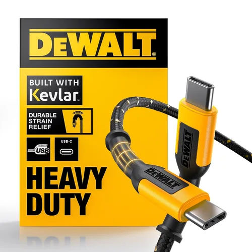 DEWALT Heavy Duty USB C Cable, Jobsite 60 Watt USB C Cable, 1 ft