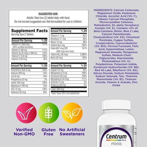 Vista 9 de Centrum Minis Silver Multivitamínico para mujer 50 Plus, suplemento multimineral con vitamina D3, vitaminas B, ingredientes sin OMG, apoya