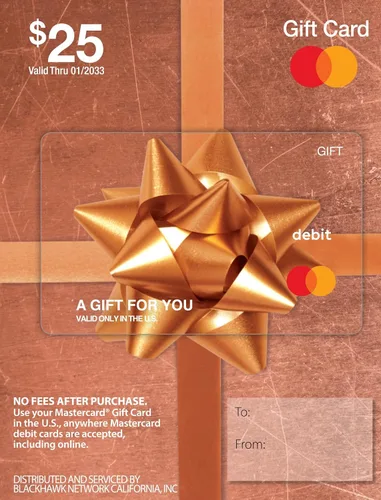 Tarjeta de regalo Mastercard de $25 (más $3.95 de tarifa de compra)