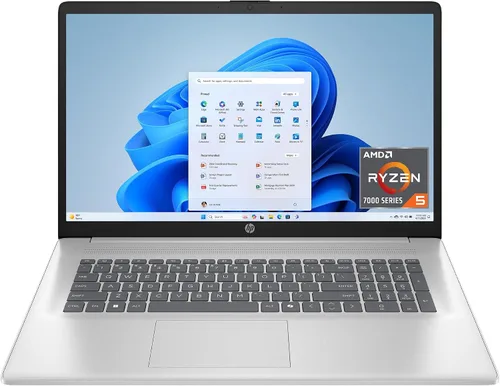 HP portátil de 17.3 pulgadas, pantalla HD+, AMD Ryzen 5 7520U, 16 GB de RAM, SSD de 512 GB, gráficos AMD Radeon, Windows 11 Home, color plata