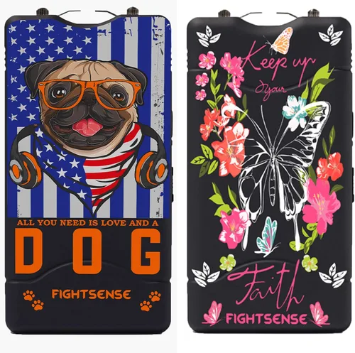 FIGHTSENSE Mini pistola paralizante para defensa personal con linterna LED brillante, batería recargable, fundas de nailon (perro, mosca de