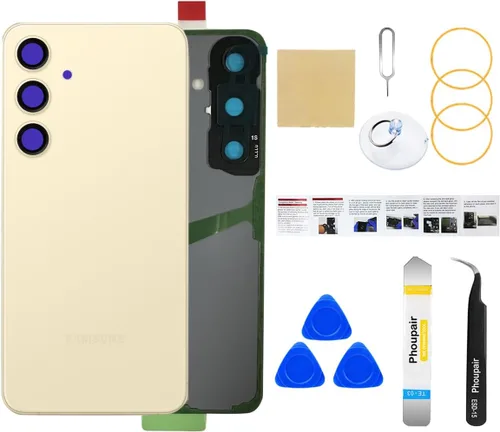 Reemplazo de cristal trasero para Samsung Galaxy S24 con kit de herramientas de reparación profesional (Amber Yellow)