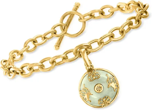Ross-Simons JadeGood Fortune - Pulsera con dije de mariposa en oro de 18 quilates sobre esterlina 725 pulgadas Gema jade