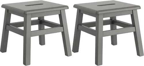 eHemco Taburete de madera maciza para adultos y niños, 12.25 pulgadas, gris, juego de 2