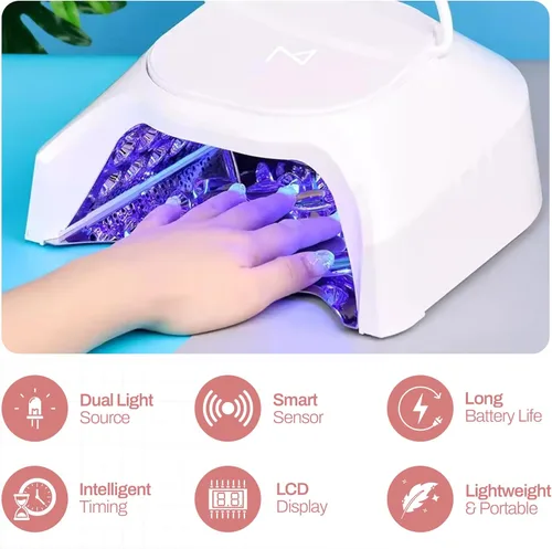 Vista 8 de M - Lámpara de uñas profesional híbrida GlowPro de 86W inalámbrica recargable LED UV, secador de uñas inalámbrico para uñas de gel, manicura, Blanco