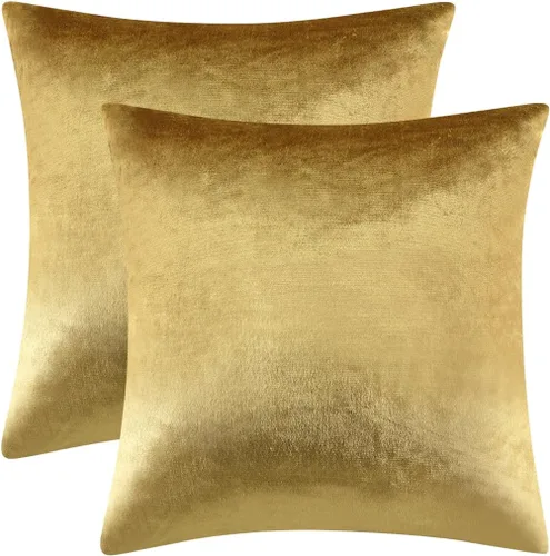 GIGIZAZA Fundas de Almohadas Decorativas de Terciopelo Dorado, Fundas de Almohadas de 18x18 para Sofá, Sillón y Cama, Paquete de 2 Fundas de Cojines
