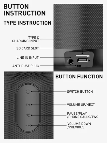 Vista 7 de MANTO Altavoz Bluetooth, altavoz inalámbrico portátil impermeable IPX5 con 12 horas de reproducción, Bluetooth 5.0 y reproducción de tarjeta TF