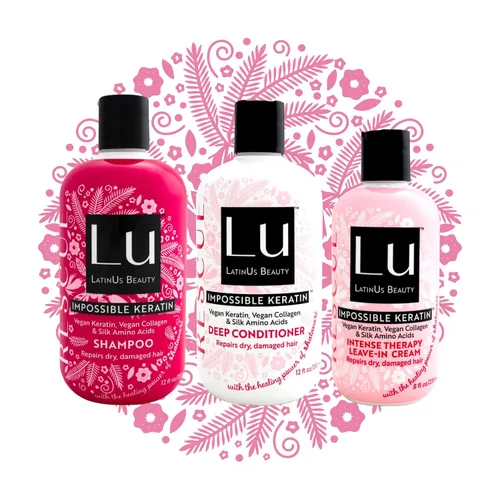 LatinUs Beauty, RESCUE Impossible Keratin, Colección para Cabello: Shampoo + Acondicionador + Crema Tratamiento con Shatavari