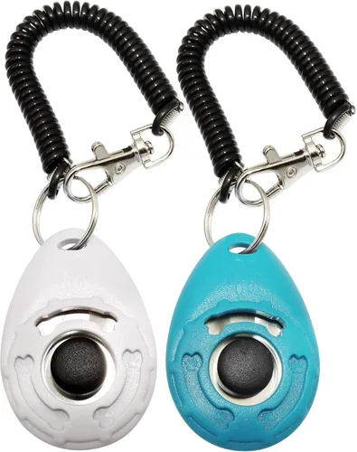 Chadou Clicker de entrenamiento para mascotas como perro, gato, caballo, pájaro, delfín, cachorro con correa para la muñeca, paquete de 2
