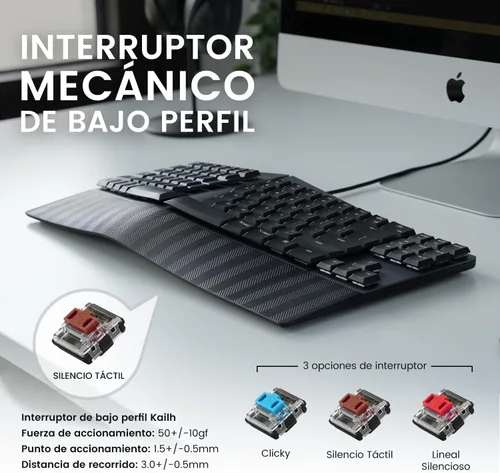 Vista 6 de Perixx PERIBOARD-335BR ES Teclado compacto mecánico ergonómico con Cable - Interruptores táctiles marrones de perfil Bajo - Teclas programables