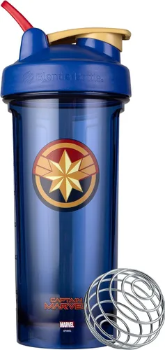 BlenderBottle - Botella agitadora Pro Series Marvel perfecta para batidos de proteínas y preentrenamiento, 28 onzas, Capitán Marvel