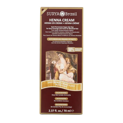 Surya Brasil Henna Cream Light Blonde - 98% de ingredientes naturales, vegano, libre de crueldad, ecológico, color de cabello semipermanente,