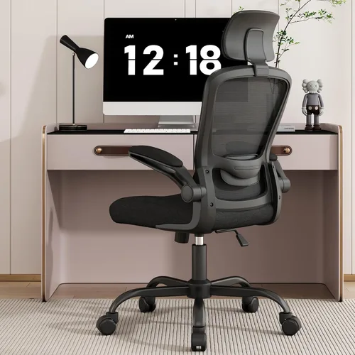 Silla de oficina, silla de escritorio ergonómica con soporte lumbar ajustable y reposacabezas, silla de computadora de malla de respaldo alto con