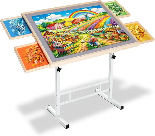 Mesa de rompecabezas de 1500 piezas con cajones, mesas de rompecabezas ajustables de 35 x 26 pulgadas para adultos y niños | Tablero de rompecabezas