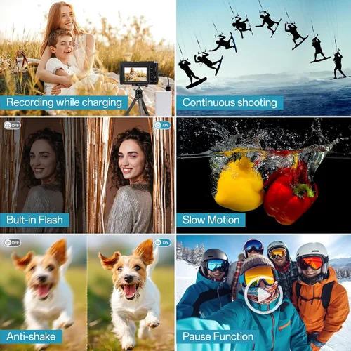 Vista 5 de FlyFrost Cámara digital 4K para fotografía, enfoque automático, cámara de vlogging de 48 MP para YouTube con tarjeta SD 16X Zoom digital Cámara