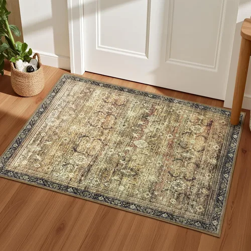 Alfombra lavable de 2 x 3 pies, color marrón vintage, tapete para puerta de entrada interior, tapetes de cocina para piso, color carbón