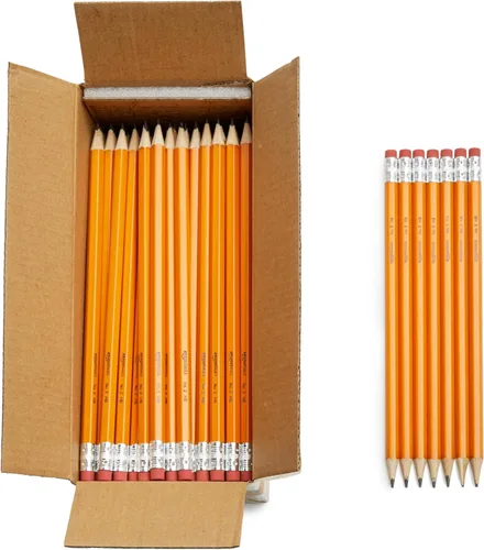 Amazon Basics Lápices con cuerpo de madera #2, preafilados, caja a granel de mina HB, 150 unidades, amarillo