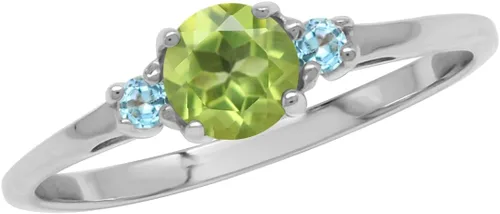 Silvershake Anillo de plata de ley 925 chapada en oro blanco o amarillo con piedra natal de piedra natal de forma redonda de diseño pequeño para