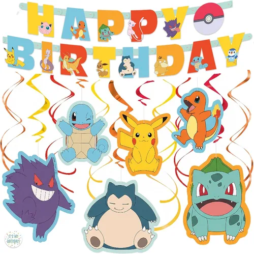 Decoraciones de cumpleaños de Pokémon, suministros para fiestas, pancarta