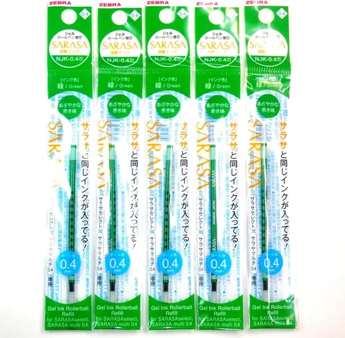 Zebra NJK-0.4 Recambio de tinta verde (RNJK4-G), 0.016 in, para Sarasa Multi, × 5 paquetes/Total 5 piezas (importación de Japón) [Paquete original