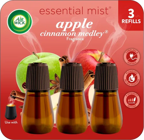 Air Wick Recambio de niebla esencial, 3 unidades, mezcla de manzana y canela, difusor de aceites esenciales, ambientador, aroma de otoño, decoración