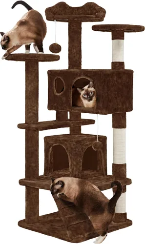 Yaheetech Torre de árbol para gatos de 54 pulgadas, 2 cuevas, perca de Marrón