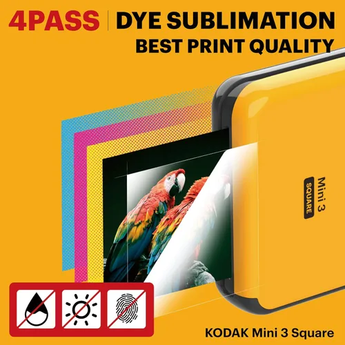 Vista 2 de Kodak Nuevo Mini 3 Cuadrado Instagram Tamaño Bluetooth Impresora De Fotos Portátil Con Tecnología 4PASS - Amarillo