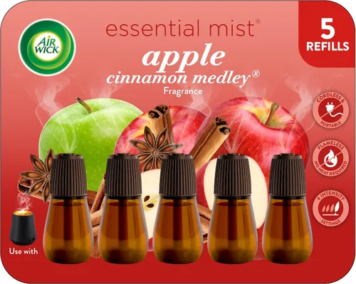 Air Wick - Recambio de aceite esencial para difusor de niebla de manzana y canela, 5 unidades
