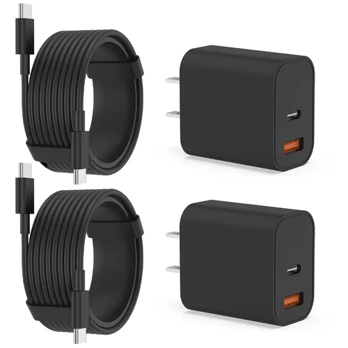 Cargador para iPhone 17 16 15 de carga rápida, bloque de cargador de pared USB C de 20 W con cable de tipo C a C de 10 pies para Apple iPhone 17/17