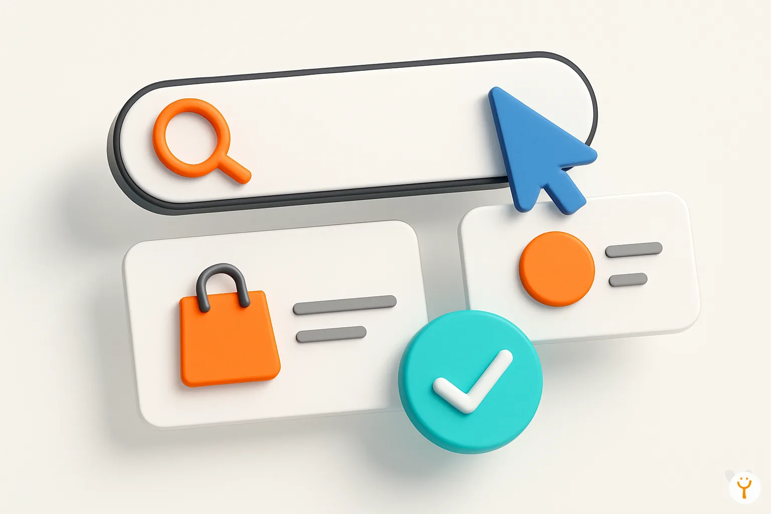 Ilustración de un buscador inteligente mostrando resultados relevantes de productos