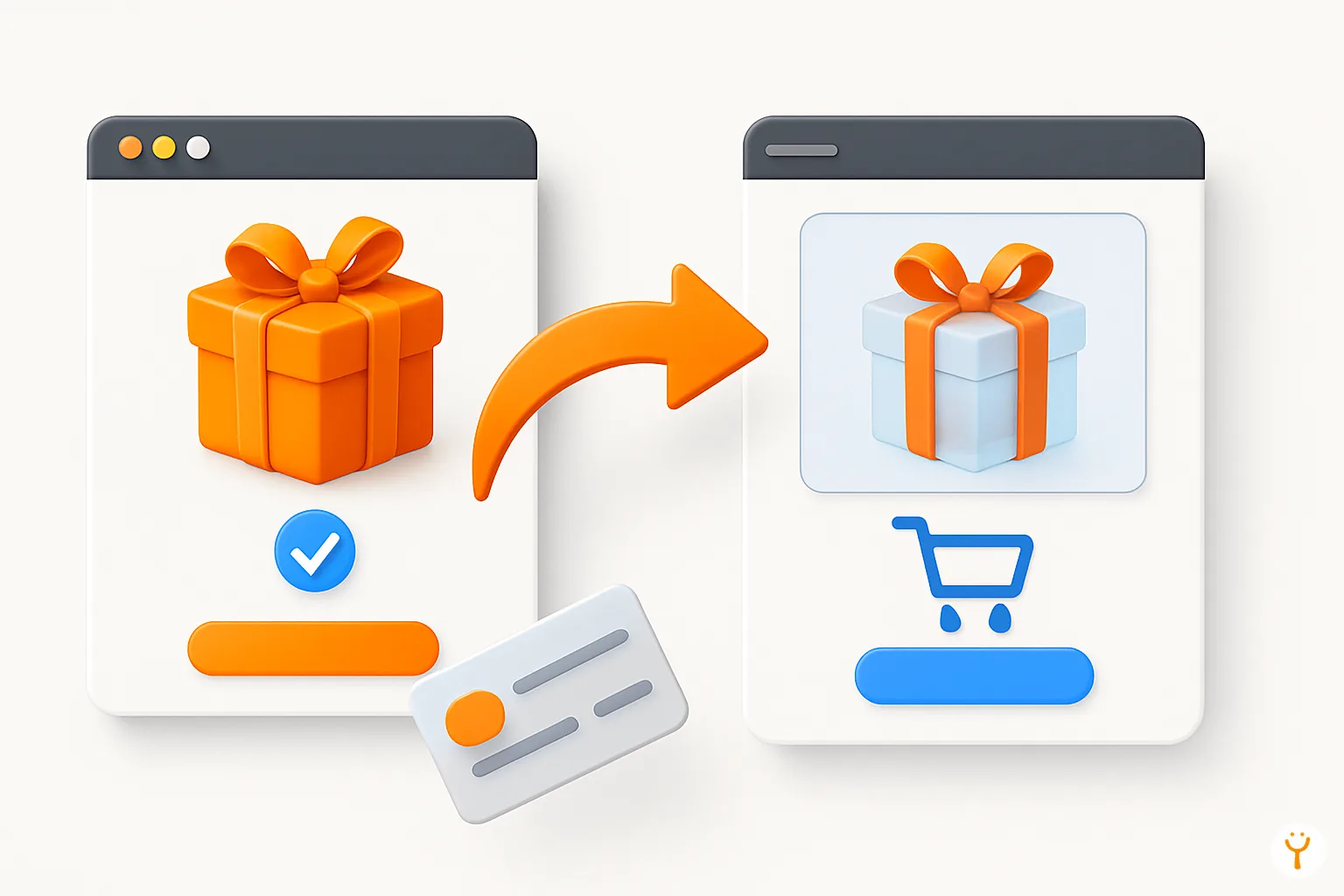 Tarjeta de regalo digital con sello de verificación y pantalla de confirmación de pedido